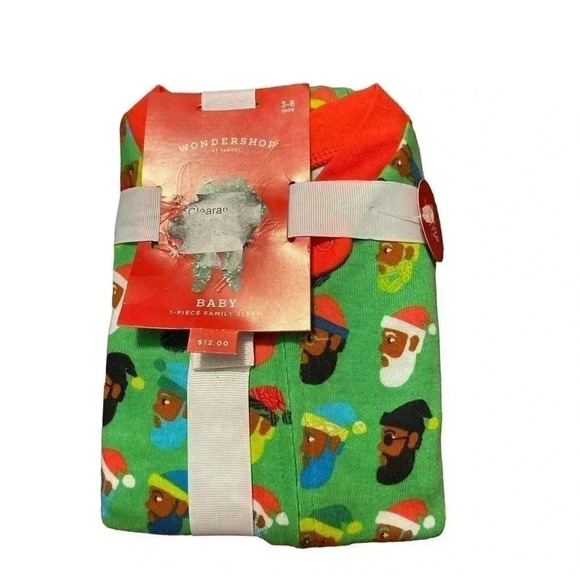 Baby Multi Santa Print Matching Family Footed Pajama - Wondershop Green 3-6M - Picture 1 of 2